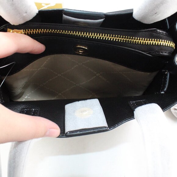 NWT Michael Kors Emilia Small Logo-Print Coated Canvas Satchel in Vanilla/Black - Picture 9 of 12